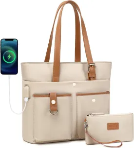 Laptop Bag for Women 15.6 Inch Work Tote Briefcase with USB Nylon Shoulder Handbag for Office Travel Business