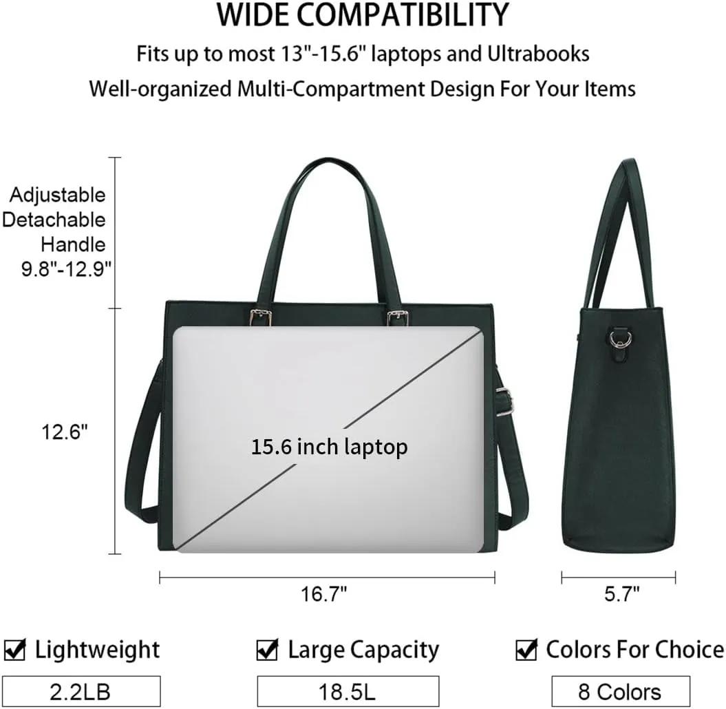 Laptop Bag for Women Waterproof Lightweight Leather 15.6 Inch Computer Tote Bag Business Office Briefcase Large Capacity Handbag Shoulder Bag Professional Office Work Bag Deepgreen