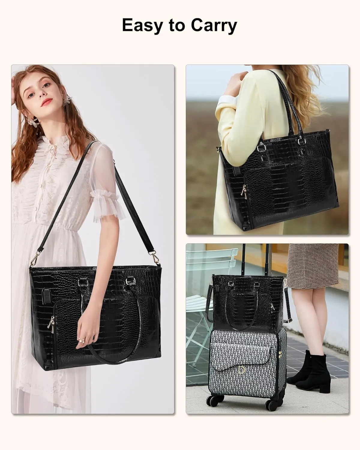 Laptop Tote Bag for Women 17.3 Inch Waterproof Leather Large Laptop Bag Gifts for Women Girls Business Office Work Briefcase Stylish Computer Bags Handbag Satchel Shoulder Bag with USB Charging Port