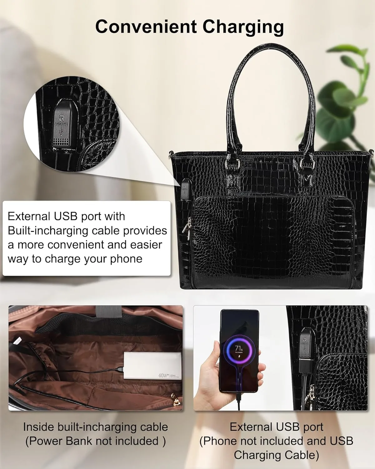 Laptop Tote Bag for Women 17.3 Inch Waterproof Leather Large Laptop Bag Gifts for Women Girls Business Office Work Briefcase Stylish Computer Bags Handbag Satchel Shoulder Bag with USB Charging Port
