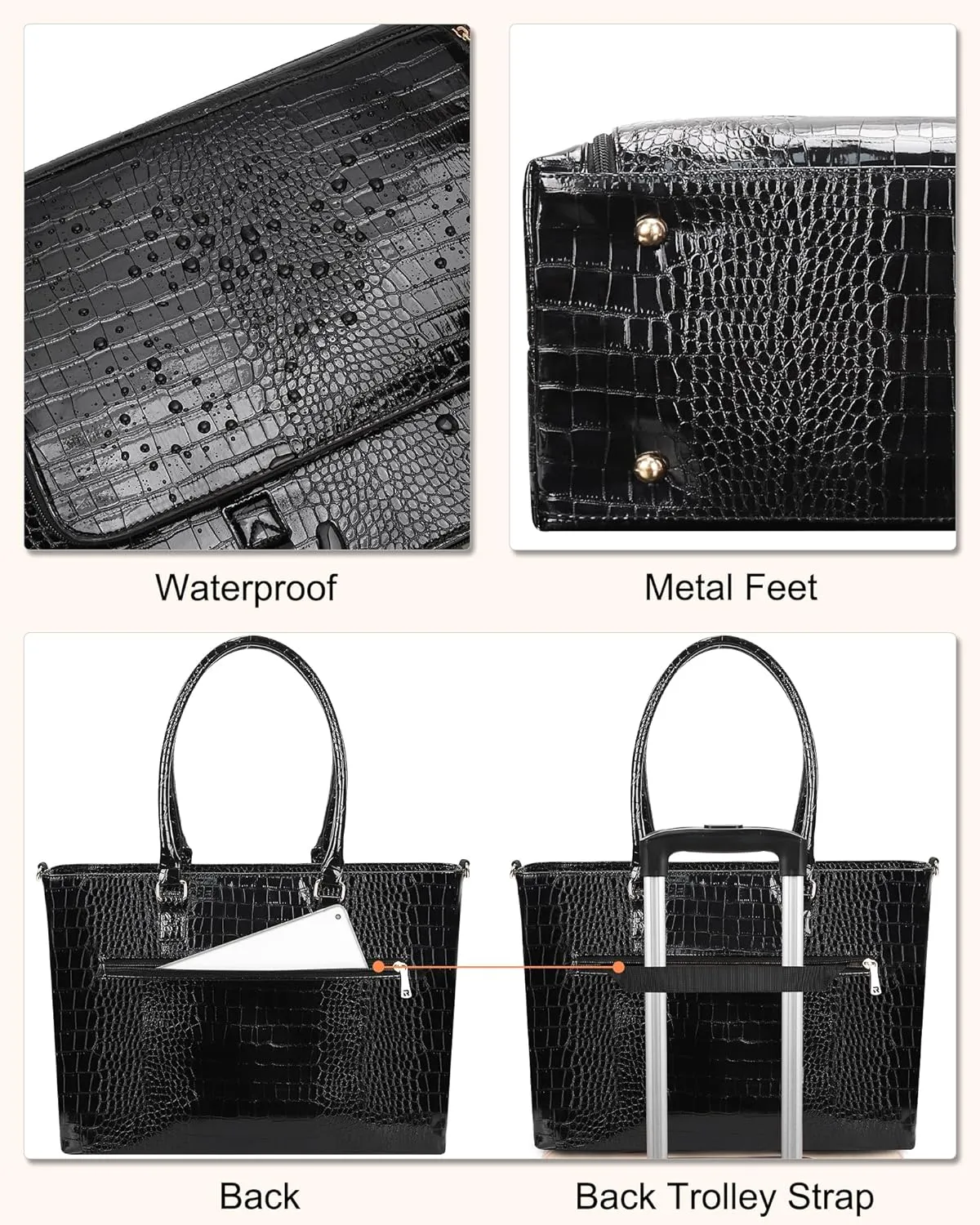 Laptop Tote Bag for Women 17.3 Inch Waterproof Leather Large Laptop Bag Gifts for Women Girls Business Office Work Briefcase Stylish Computer Bags Handbag Satchel Shoulder Bag with USB Charging Port
