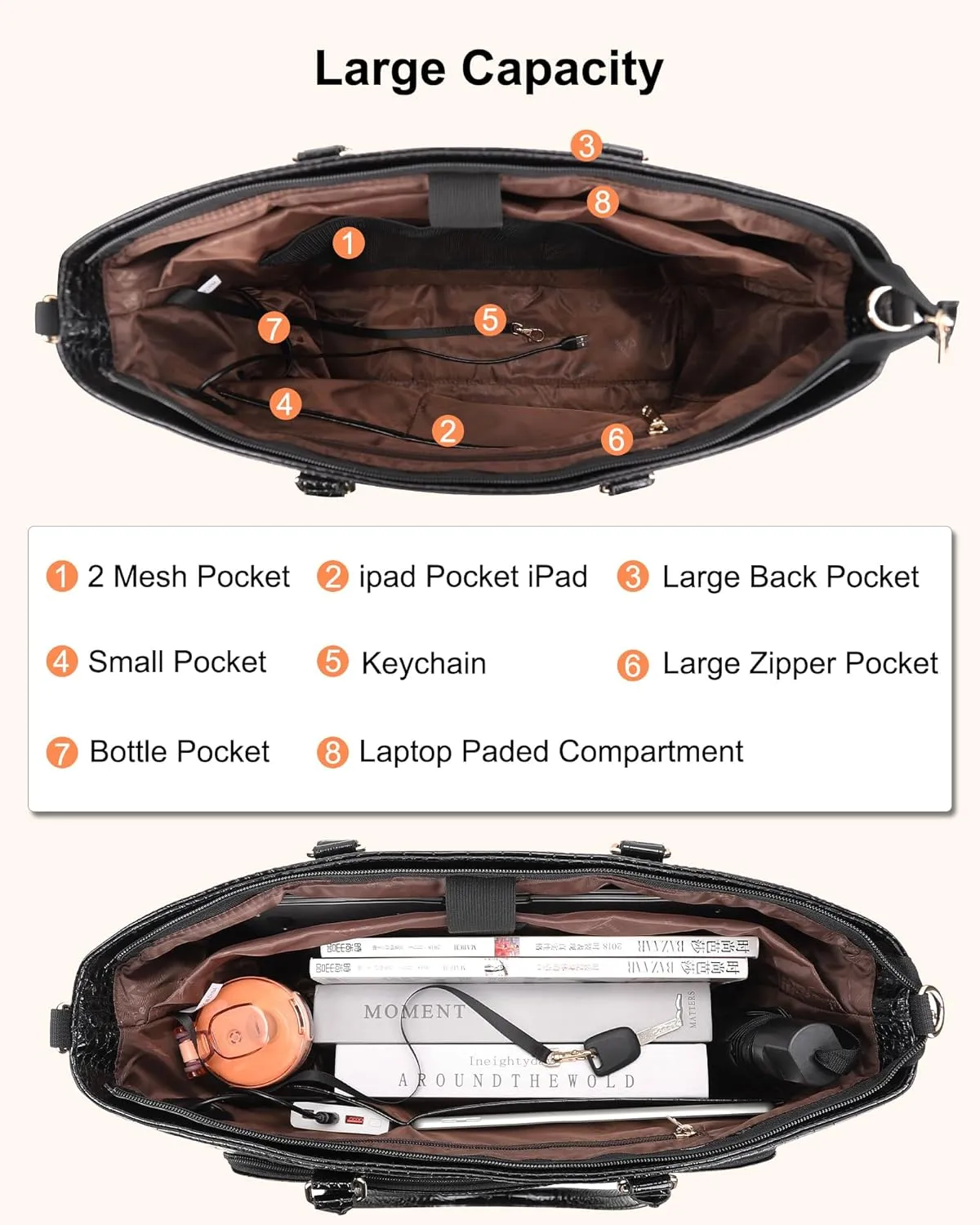 Laptop Tote Bag for Women 17.3 Inch Waterproof Leather Large Laptop Bag Gifts for Women Girls Business Office Work Briefcase Stylish Computer Bags Handbag Satchel Shoulder Bag with USB Charging Port