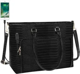 Laptop Tote Bag for Women 17.3 Inch Waterproof Leather Large Laptop Bag Gifts for Women Girls Business Office Work Briefcase Stylish Computer Bags Handbag Satchel Shoulder Bag with USB Charging Port