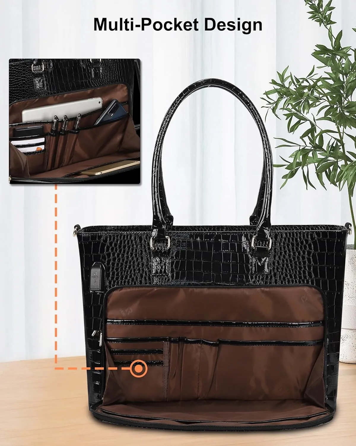 Laptop Tote Bag for Women 17.3 Inch Waterproof Leather Large Laptop Bag Gifts for Women Girls Business Office Work Briefcase Stylish Computer Bags Handbag Satchel Shoulder Bag with USB Charging Port