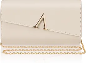 Larcenciel Nude Clutch Purses for Women, Fashion Envelope Evening Bags with 2 Chain Straps, Chic V-Shaped Metal Accent Party Bag, Faux Leather Ladies Handbag for Formal Events, Cocktail, Wedding, Prom