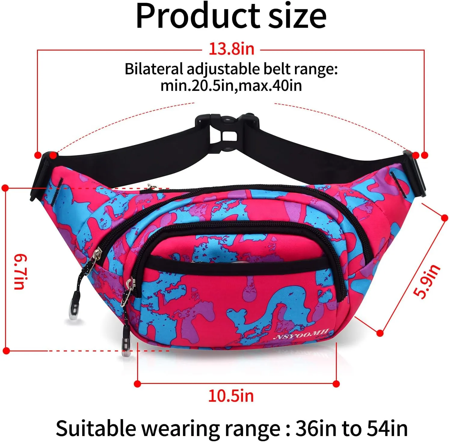 Large Fanny Packs for Women, 5-Zipper Pockets Water Resistant Practical Waist Bag, for Outdoor Running Cycling Sports Travel Hiking Camping Fishing Fashionable Camo Belt Bags