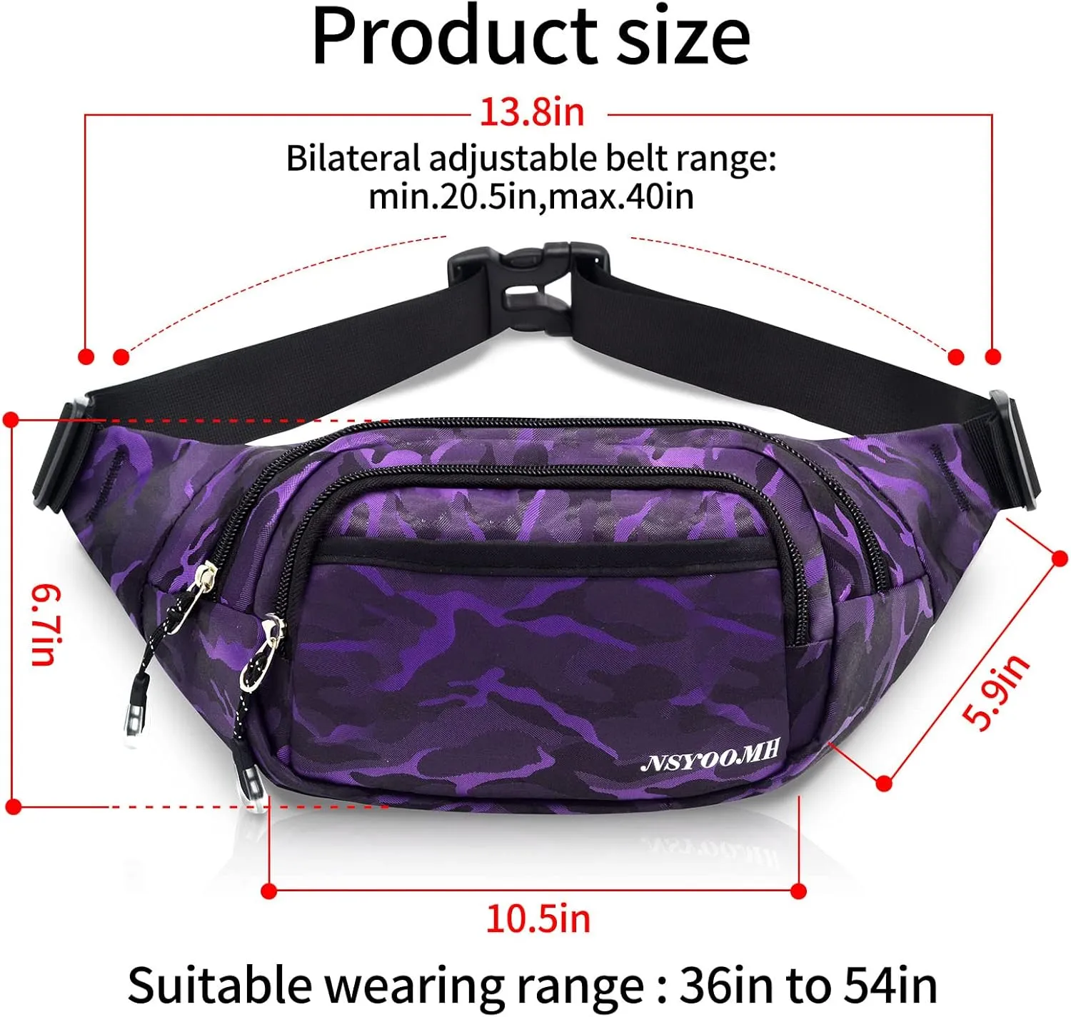 Large Fanny Packs for Women, 5-Zipper Pockets Water Resistant Practical Waist Bag, for Outdoor Running Cycling Sports Travel Hiking Camping Fishing Fashionable Camo Belt Bags
