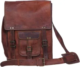 Leather crossbody bag messenger satchel tablet bag 11 inches for men and women (Brown)