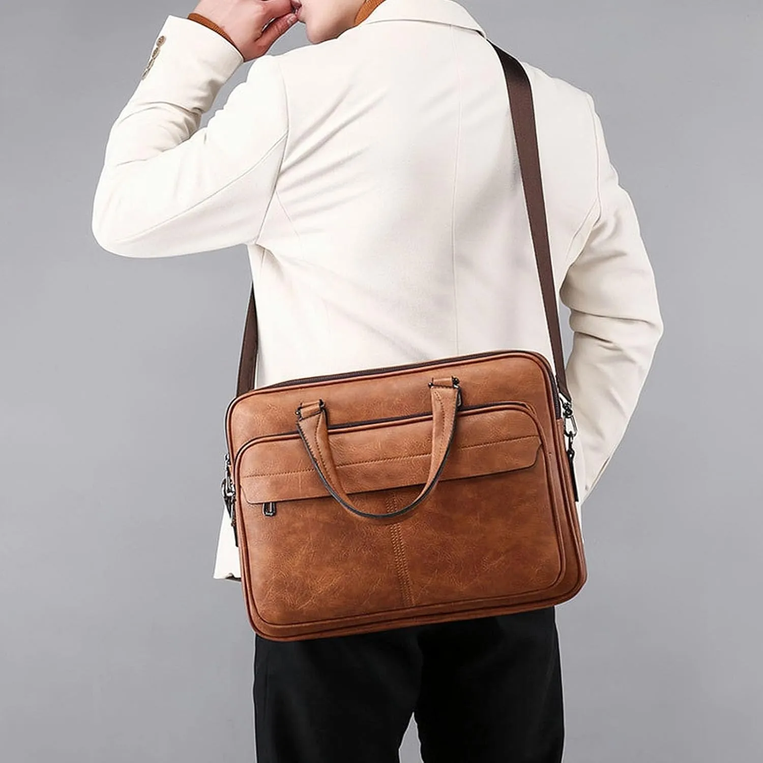 leather Laptop Bag for Men 16.1 inch,Premium Laptop Briefcase Fits,onvertible Computer Handbags Shoulder Crossbody Bag