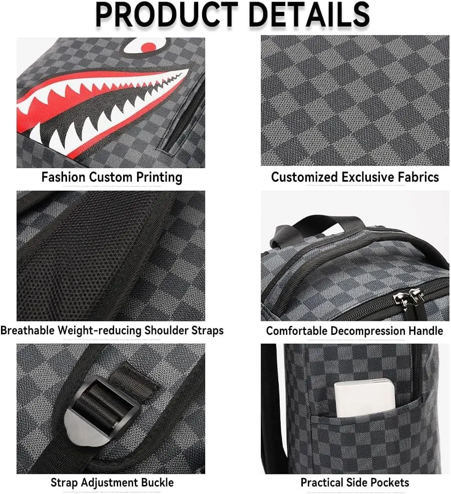 Leisure Shark Backpack Business Large Capacity Men's Campus Outward Travel Bag (B3,Large)