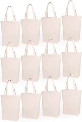 Lily queen Natural Canvas Tote Bags DIY Reusable Shopping Grocery Bag (Natural - 12 Pack)