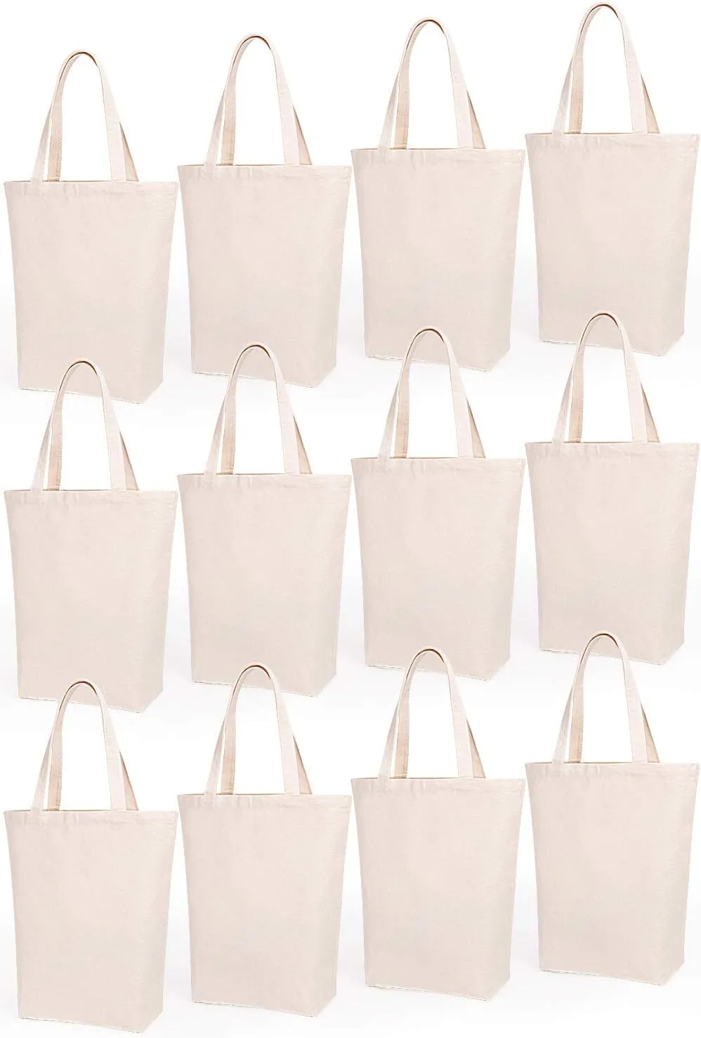 Lily queen Natural Canvas Tote Bags DIY Reusable Shopping Grocery Bag (Natural - 12 Pack)