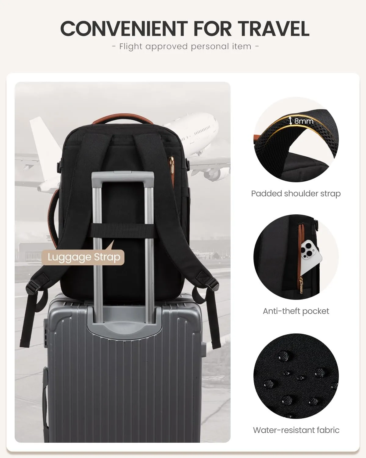 LOVEVOOK 40L Travel Backpack for Women Men, Large Carry on Backpack for Airplanes TSA Personal Item Travel Bag fits 15.6" Laptop, Waterproof Weekender Essentials Airline Approved with 2 Packing Cubes
