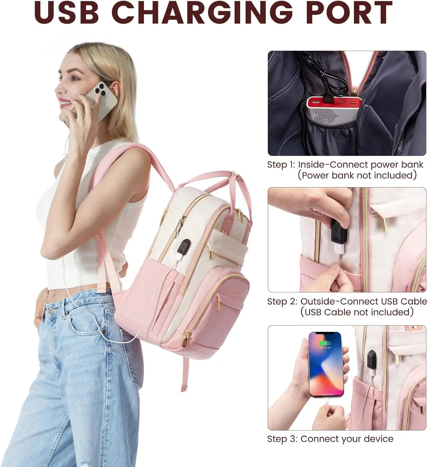 LOVEVOOK Backpack for Women,Laptop Backpack Women,Fits 17 Inch Laptop Bag,School Backpacks,Fashion Travel Work Anti-theft Bag,Waterproof Business Computer College Backpack Purse,Beige-Pink-Pink