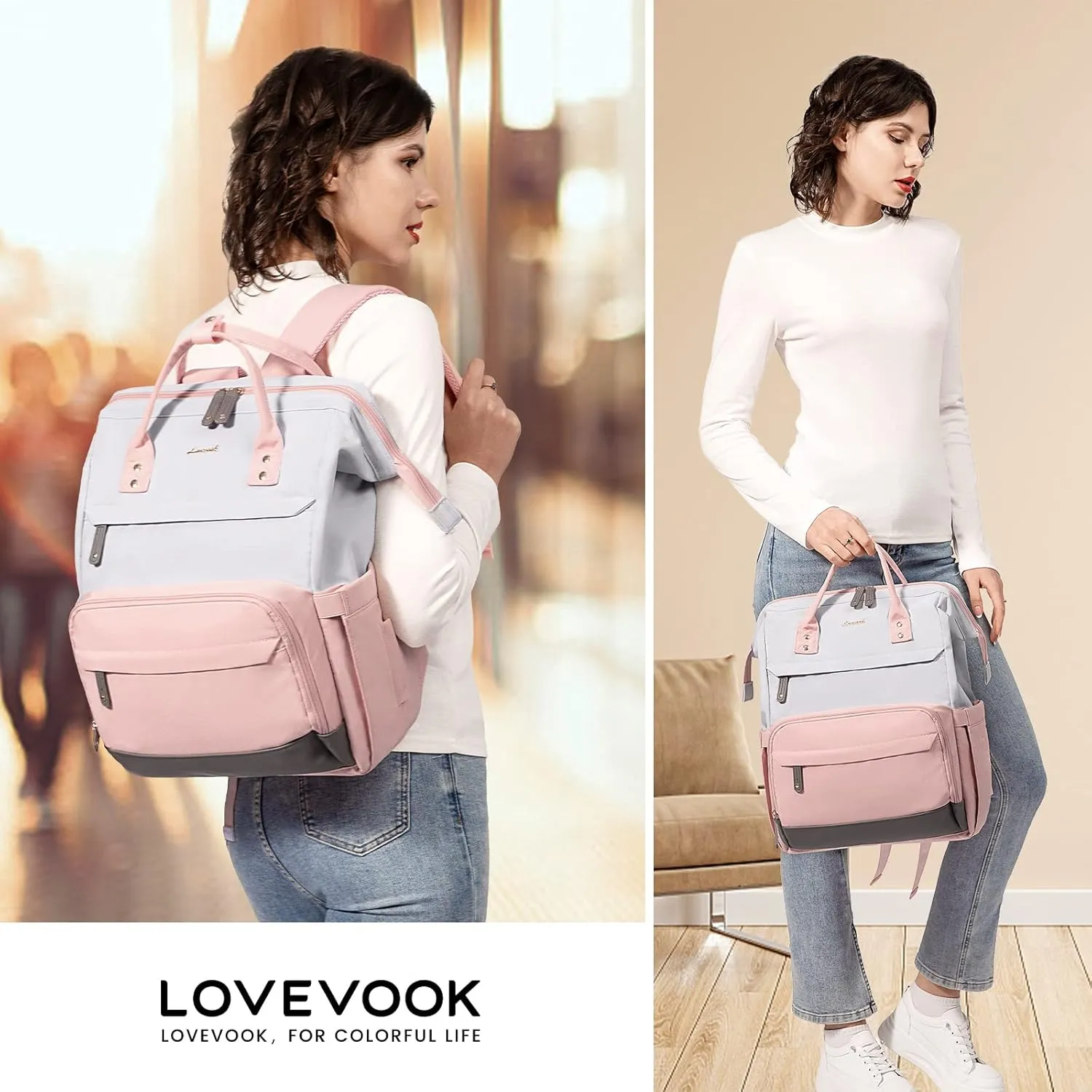 LOVEVOOK Laptop Backpack for Women, 17 Inch Work Business Backpacks Purse with USB Port, Large Capacity Nurse Bag College Bookbag for School, Waterproof Casual Daypack for Travel