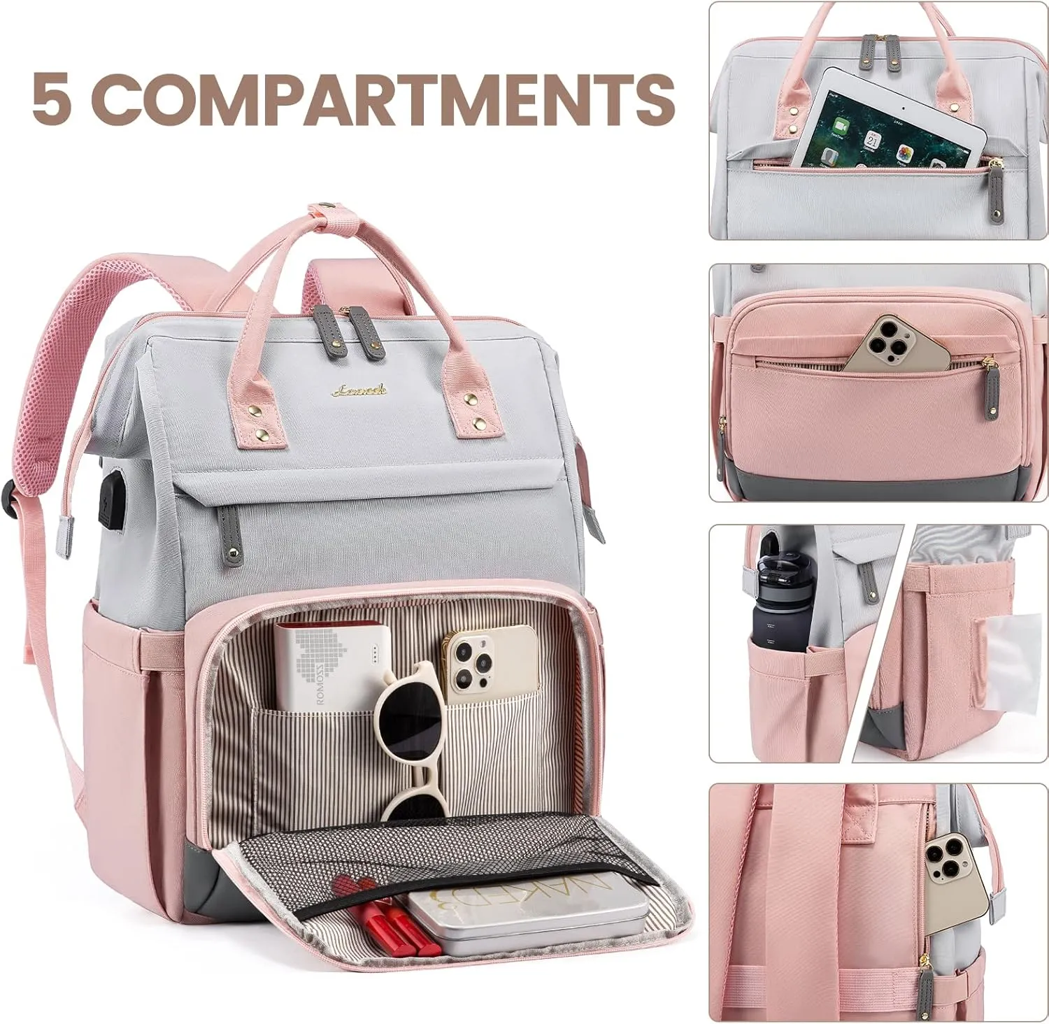 LOVEVOOK Laptop Backpack for Women, 17 Inch Work Business Backpacks Purse with USB Port, Large Capacity Nurse Bag College Bookbag for School, Waterproof Casual Daypack for Travel