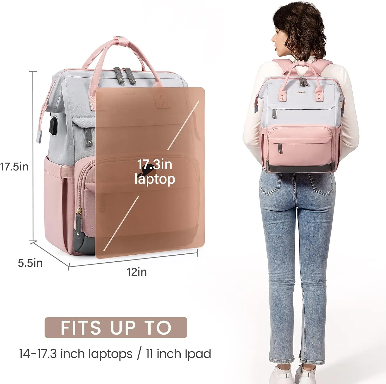 LOVEVOOK Laptop Backpack for Women, 17 Inch Work Business Backpacks Purse with USB Port, Large Capacity Nurse Bag College Bookbag for School, Waterproof Casual Daypack for Travel