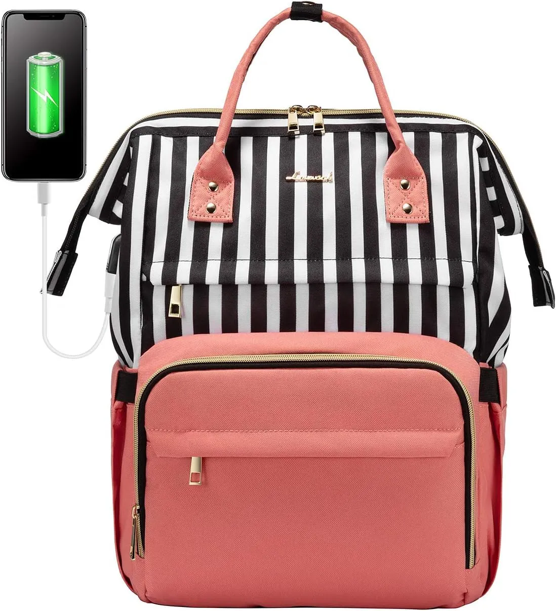 LOVEVOOK Laptop Backpack for Women Work Laptop Bag Stylish Teacher Backpack Business Computer Bags College Laptop Rucksack, Polka-Pink