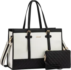 LOVEVOOK Laptop Bag for Women 15.6 inch Canvas Laptop Tote Bag, Large Capacity Work Bag with Clutch Purse, Computer Bag Office Business Briefcase, Casual Handbag for Travel College Teacher School