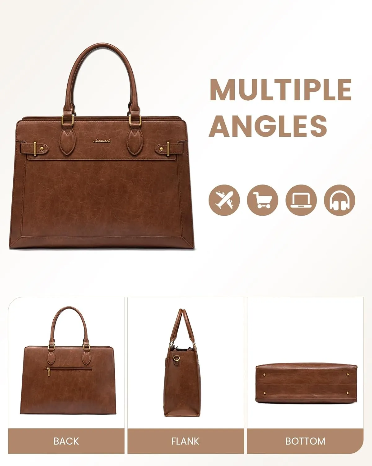 LOVEVOOK Laptop Bag for Women, 15.6 Inch Large PU Leather Tote Bag, Professional Teacher Work Bag, Waterproof Business Computer Briefcase, Shoulder Tote Purse for Office
