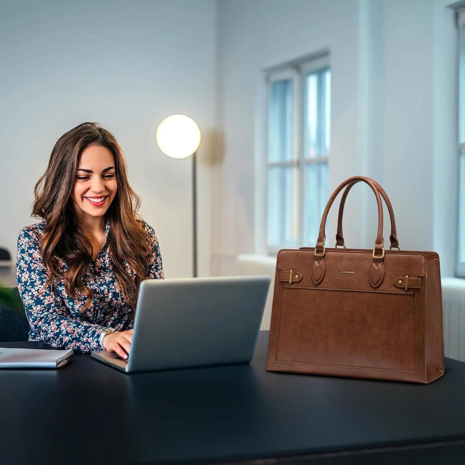 LOVEVOOK Laptop Bag for Women, 15.6 Inch Large PU Leather Tote Bag, Professional Teacher Work Bag, Waterproof Business Computer Briefcase, Shoulder Tote Purse for Office