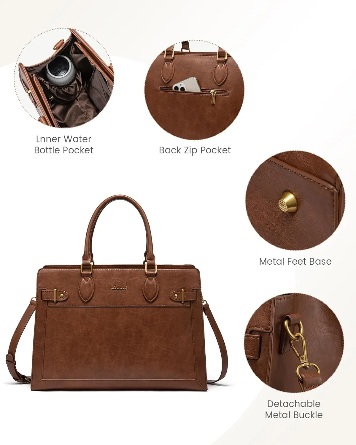LOVEVOOK Laptop Bag for Women, 15.6 Inch Large PU Leather Tote Bag, Professional Teacher Work Bag, Waterproof Business Computer Briefcase, Shoulder Tote Purse for Office