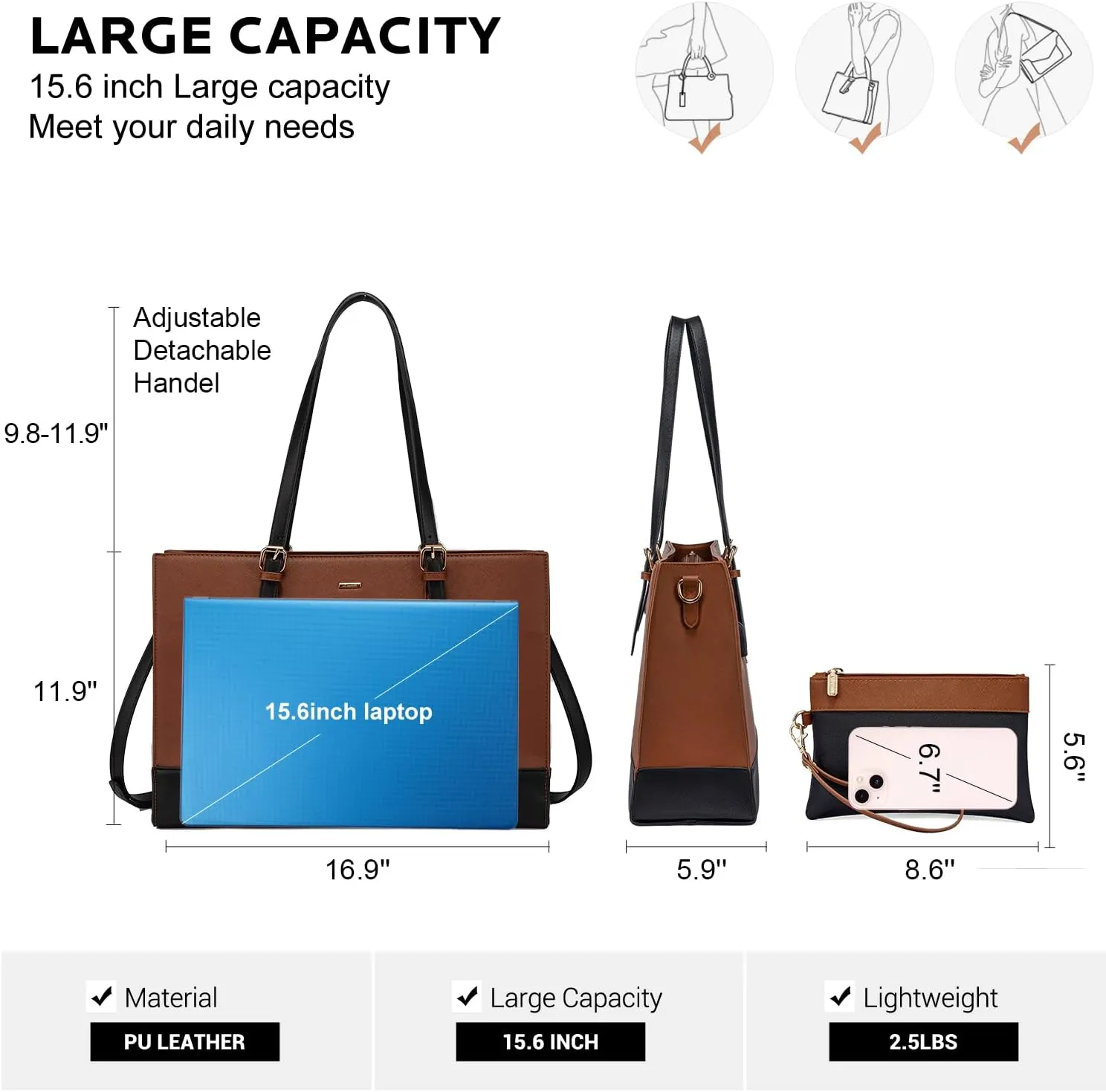 LOVEVOOK Laptop Tote for Women, Fashion Computer Bag 15.6 Inch Large Handbag, Shoulder Bag Purse for Business Work