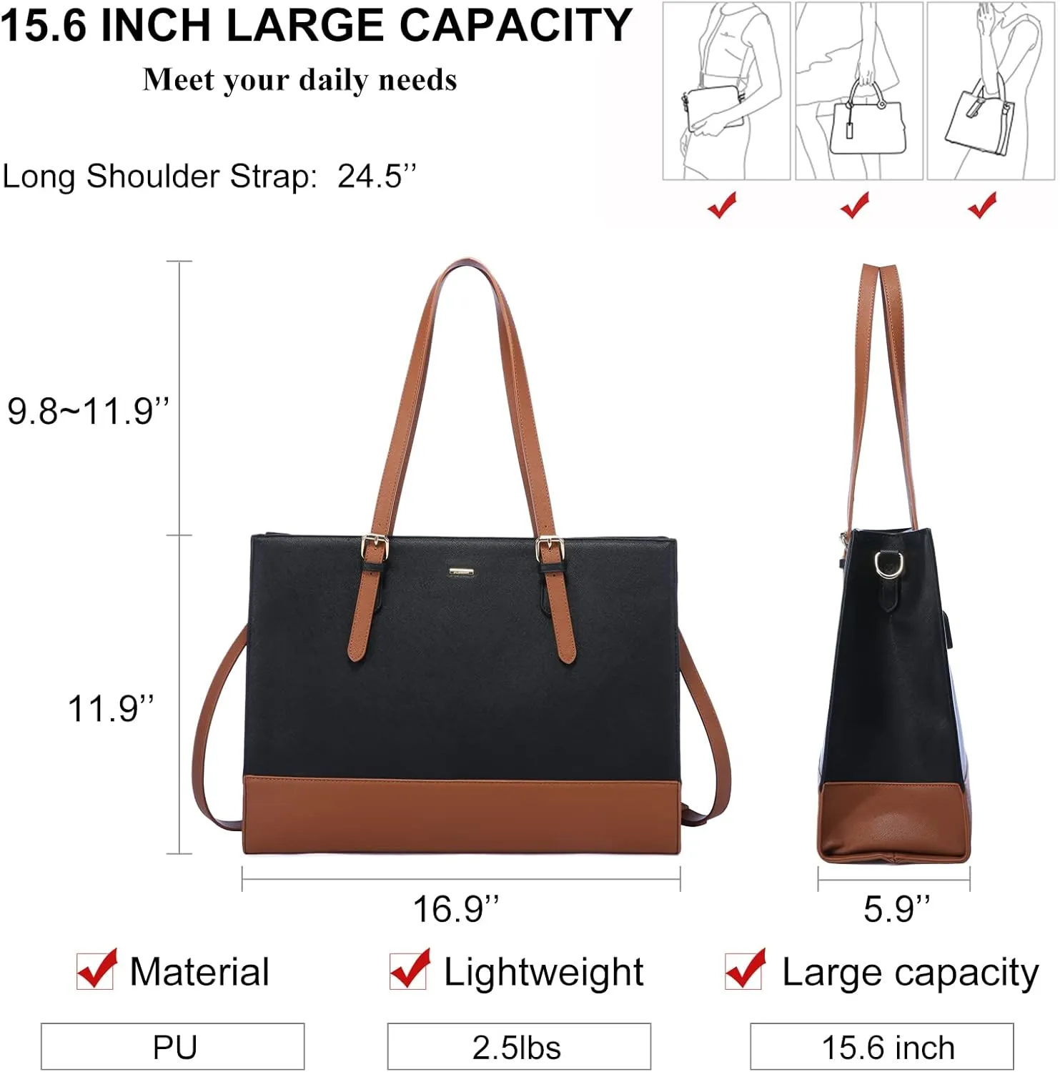 LOVEVOOK Laptop Tote for Women, Fashion Computer Bag 15.6 Inch Large Handbag, Shoulder Bag Purse for Business Work