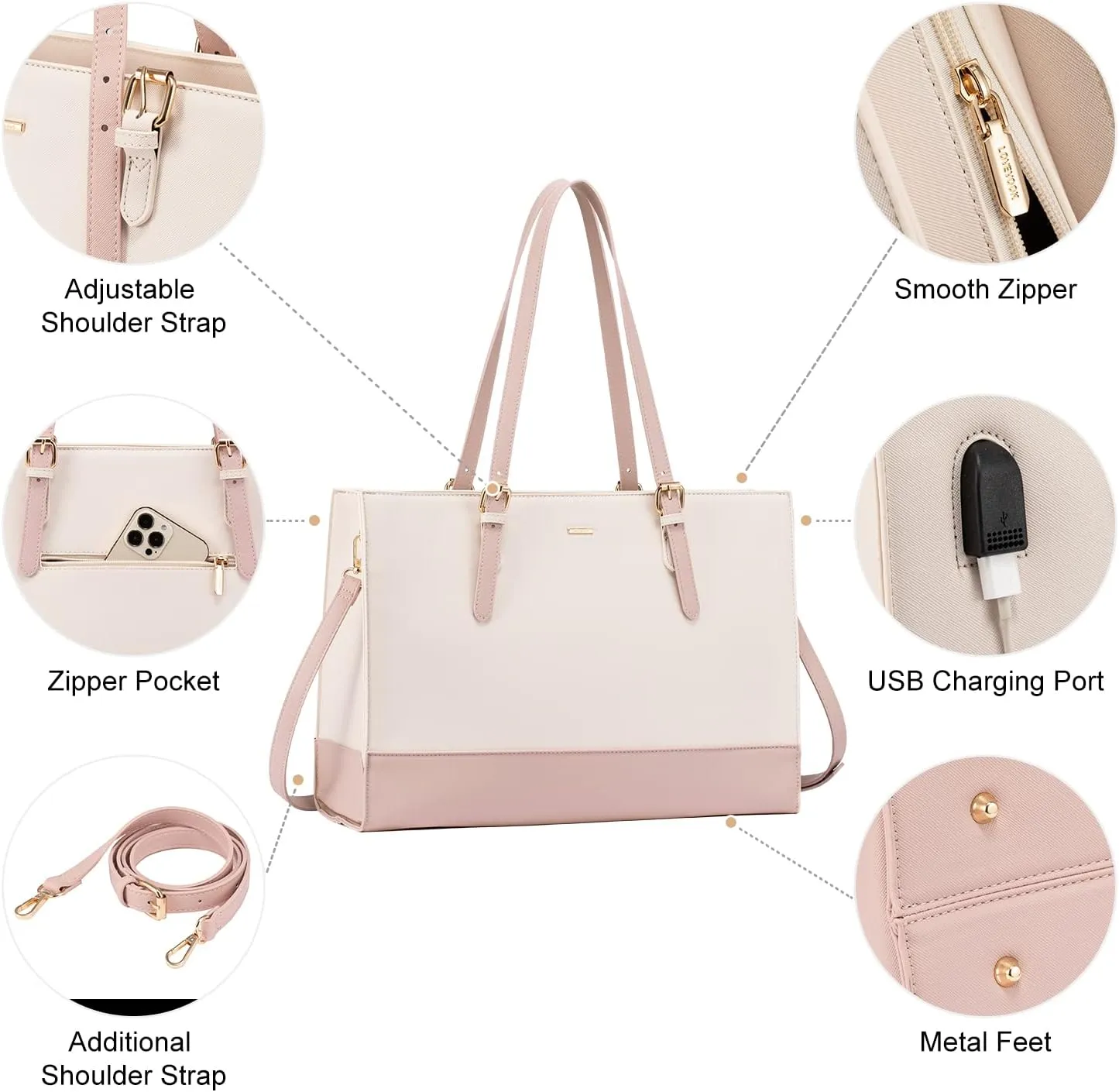 LOVEVOOK Laptop Tote for Women, Fashion Computer Bag 15.6 Inch Large Handbag, Shoulder Bag Purse for Business Work