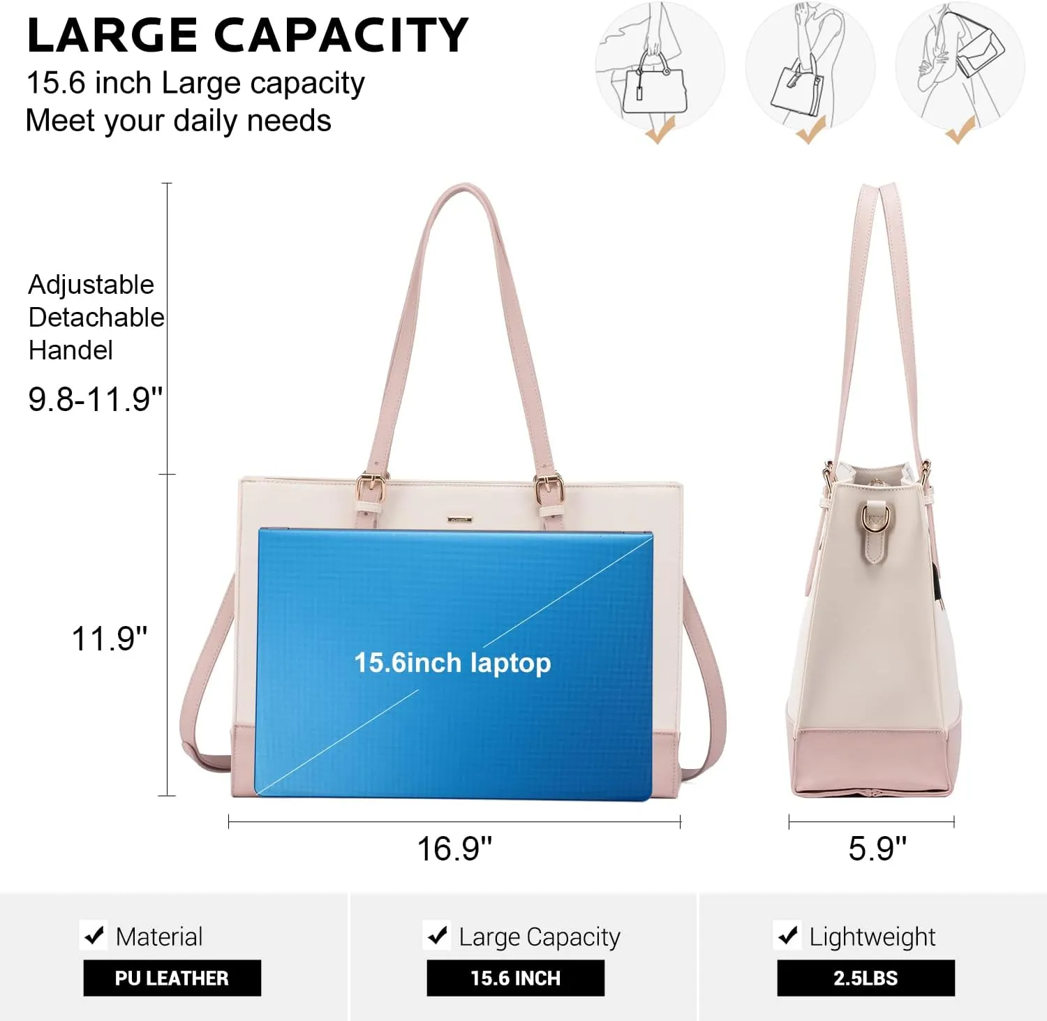 LOVEVOOK Laptop Tote for Women, Fashion Computer Bag 15.6 Inch Large Handbag, Shoulder Bag Purse for Business Work
