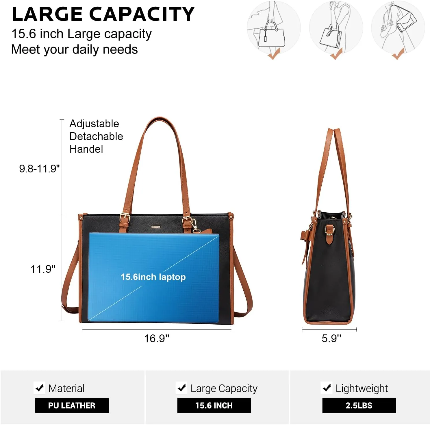 LOVEVOOK Laptop Tote for Women, Fashion Computer Bag 15.6 Inch Large Handbag, Shoulder Bag Purse for Business Work