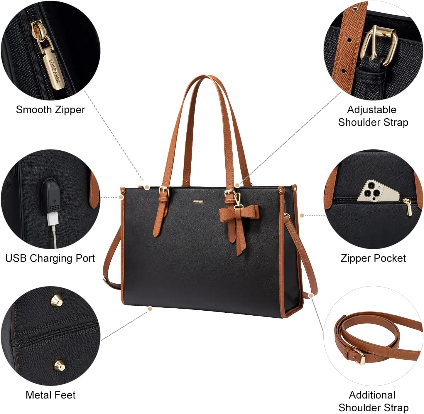 LOVEVOOK Laptop Tote for Women, Fashion Computer Bag 15.6 Inch Large Handbag, Shoulder Bag Purse for Business Work
