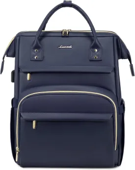LOVEVOOK Leather Laptop Backpack for Women 15.6 inch,Travel Backpack Purse Nurse Teacher Backpack Computer Laptop Bag,Professional College Business Work Bag Carry On Backpacks with USB Port,Dark Blue