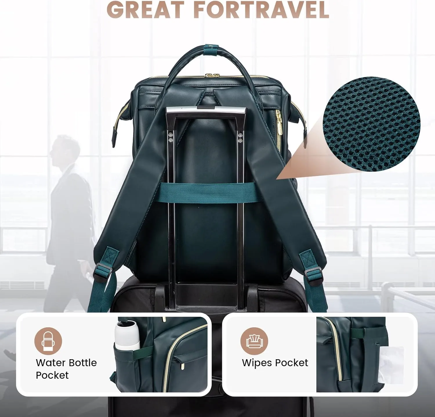 LOVEVOOK Leather Laptop Backpack for Women 17 inch,Travel Backpack Purse Nurse Teacher Backpack Computer Laptop Bag,Professional College Business Work Bag Carry On Backpack with USB Port,Dark Green
