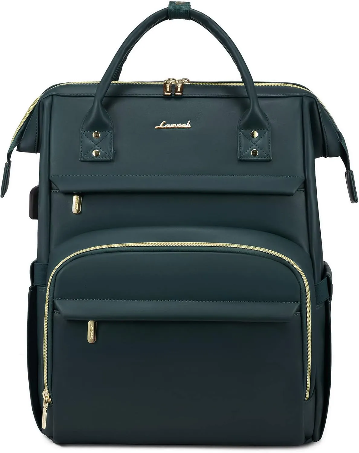 LOVEVOOK Leather Laptop Backpack for Women 17 inch,Travel Backpack Purse Nurse Teacher Backpack Computer Laptop Bag,Professional College Business Work Bag Carry On Backpack with USB Port,Dark Green