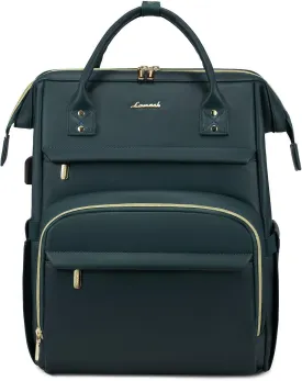 LOVEVOOK Leather Laptop Backpack for Women 17 inch,Travel Backpack Purse Nurse Teacher Backpack Computer Laptop Bag,Professional College Business Work Bag Carry On Backpack with USB Port,Dark Green