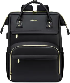 LOVEVOOK Leather Laptop Backpack for Women 18 inch,Travel Backpack Purse Nurse Teacher Backpack Computer Laptop Bag,Professional College Business Work Bags Carry On Backpack with USB Port,Black