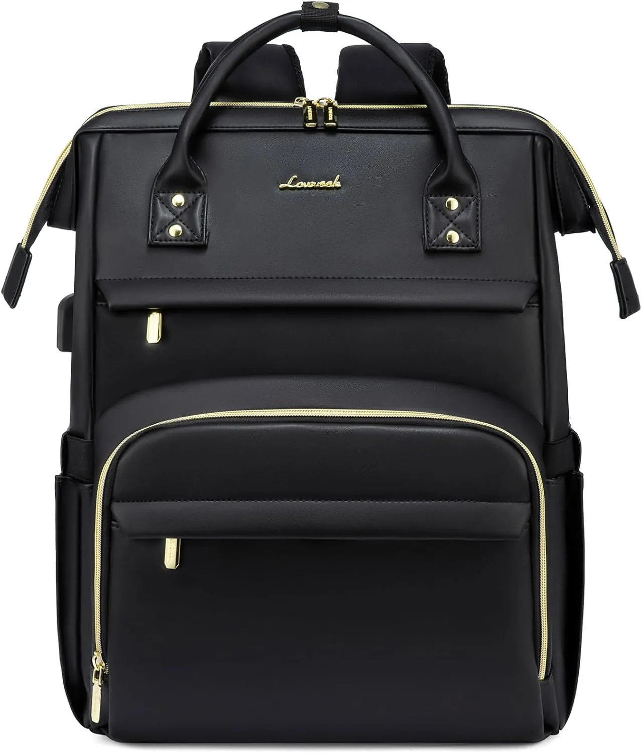 LOVEVOOK Leather Laptop Backpack for Women 18 inch,Travel Backpack Purse Nurse Teacher Backpack Computer Laptop Bag,Professional College Business Work Bags Carry On Backpack with USB Port,Black