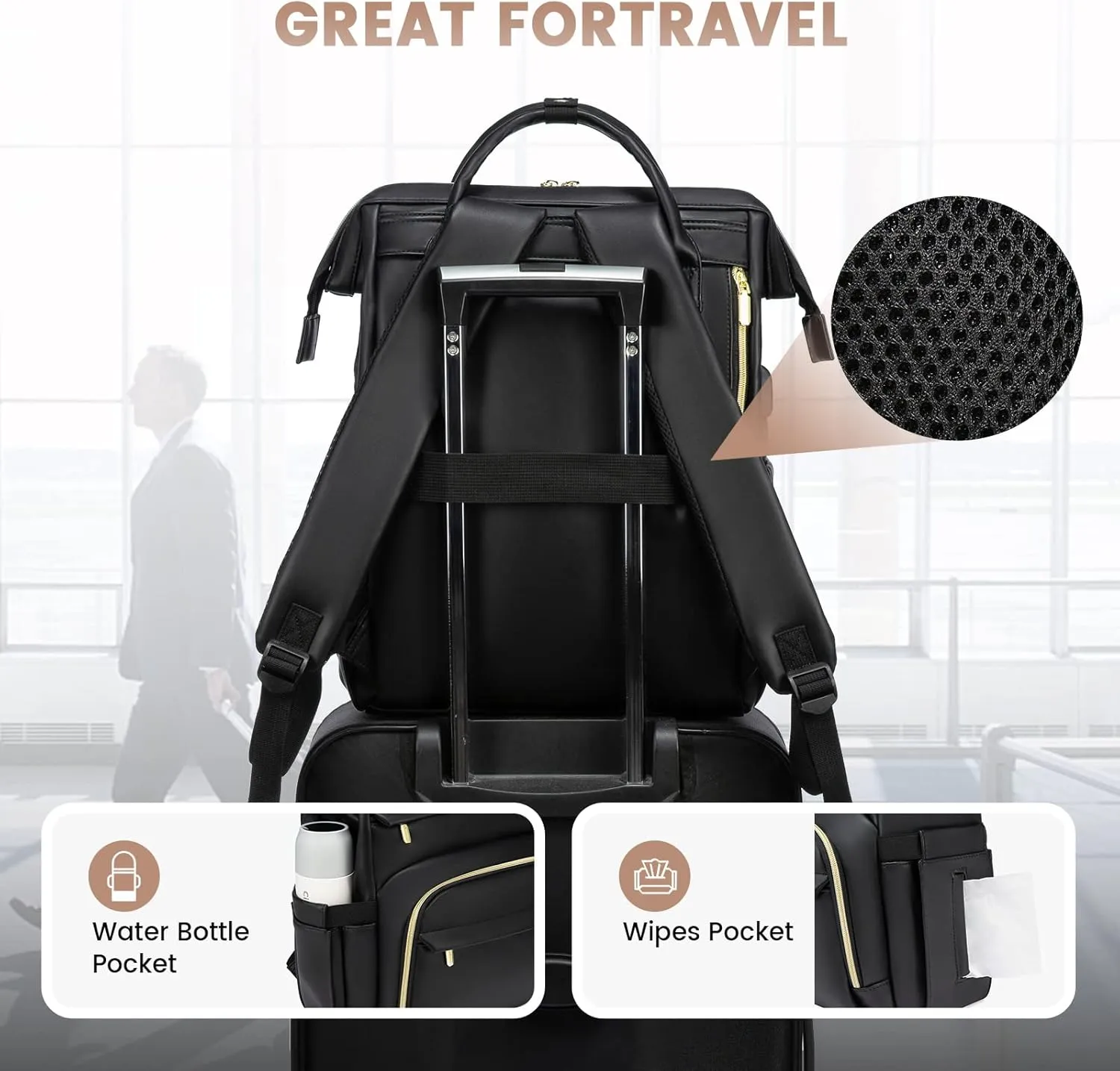 LOVEVOOK Leather Laptop Backpack for Women 18 inch,Travel Backpack Purse Nurse Teacher Backpack Computer Laptop Bag,Professional College Business Work Bags Carry On Backpack with USB Port,Black