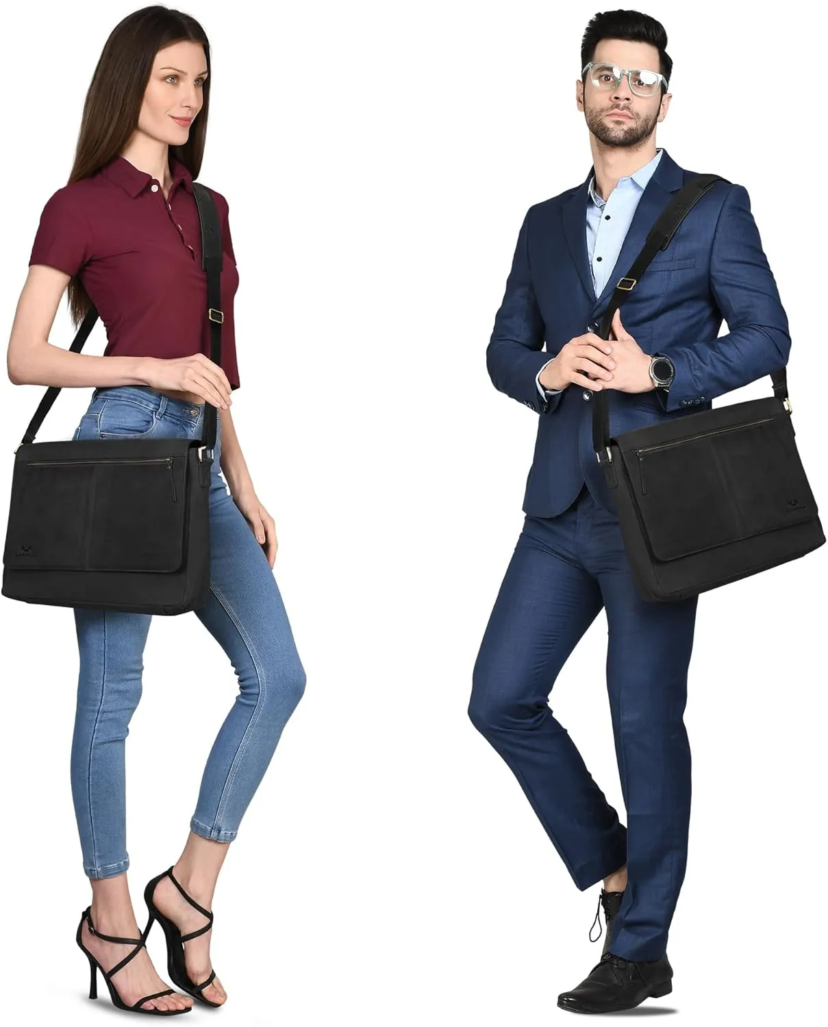 LUXEORIA Leather Messenger Bag for Men & Women, Over the Shoulder Bag for Women Crossbody & Mens Briefcase Office Bag