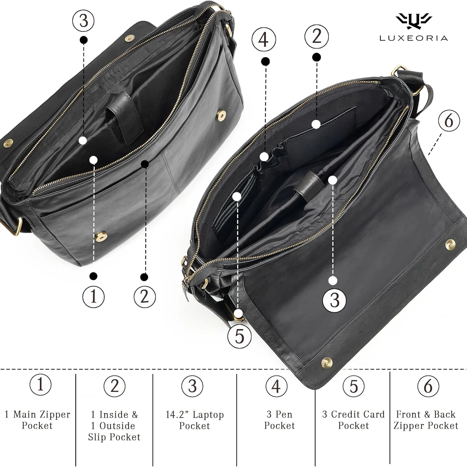 LUXEORIA Leather Messenger Bag for Men & Women, Over the Shoulder Bag for Women Crossbody & Mens Briefcase Office Bag