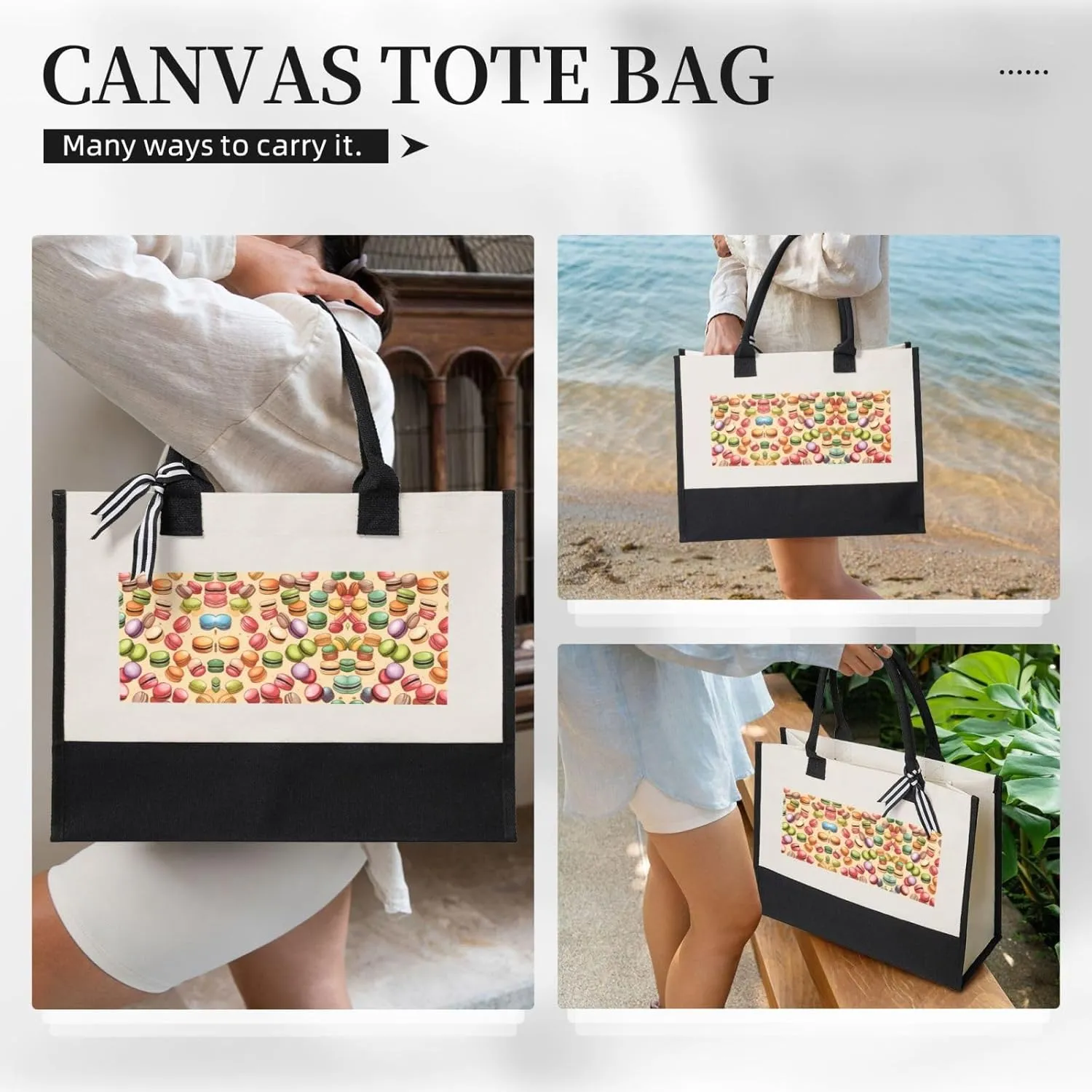 Macaron Biscuit Flavored Halloween Christmas Canvas Tote Bags Cute Tote Bag Gift Bags Reusable Grocery Bags For Women