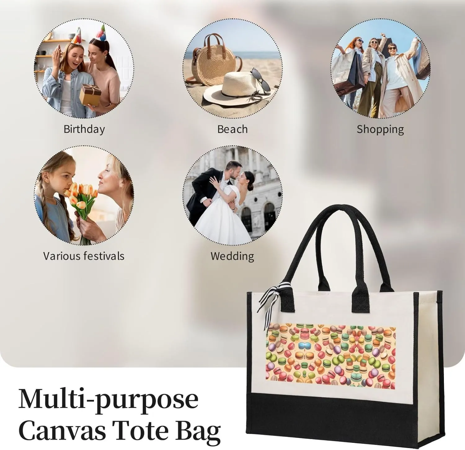 Macaron Biscuit Flavored Halloween Christmas Canvas Tote Bags Cute Tote Bag Gift Bags Reusable Grocery Bags For Women