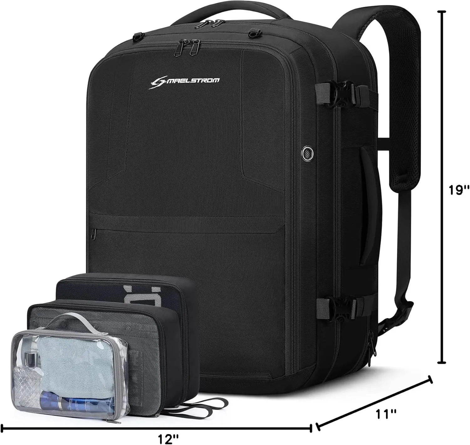 Maelstrom 40-50L Carry on Backpack,Travel Backpack for Men Women,17.3 Inch TSA Flight Approved Laptop Backpack with Hidden Shoe Bag, Expandable Large Computer Business Suitcase Backpacks-Black