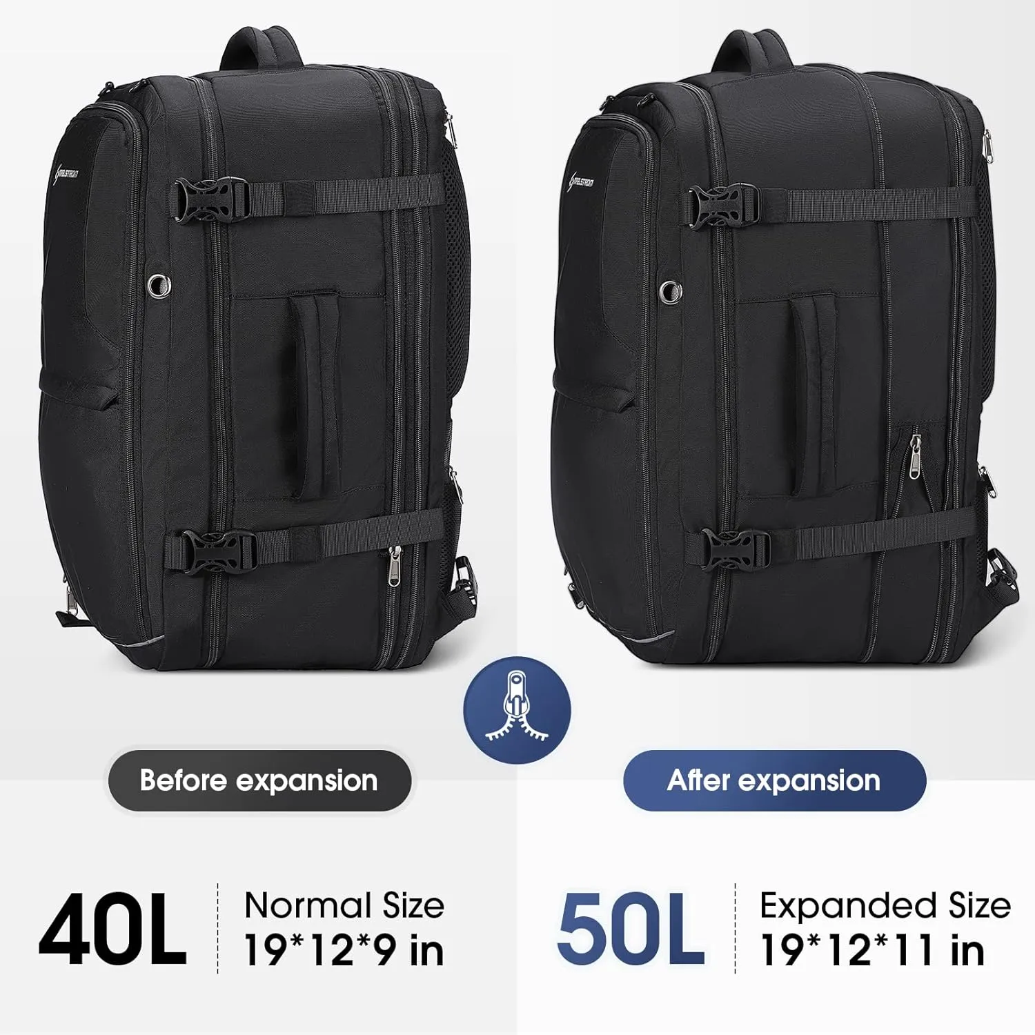 Maelstrom 40-50L Carry on Backpack,Travel Backpack for Men Women,17.3 Inch TSA Flight Approved Laptop Backpack with Hidden Shoe Bag, Expandable Large Computer Business Suitcase Backpacks-Black