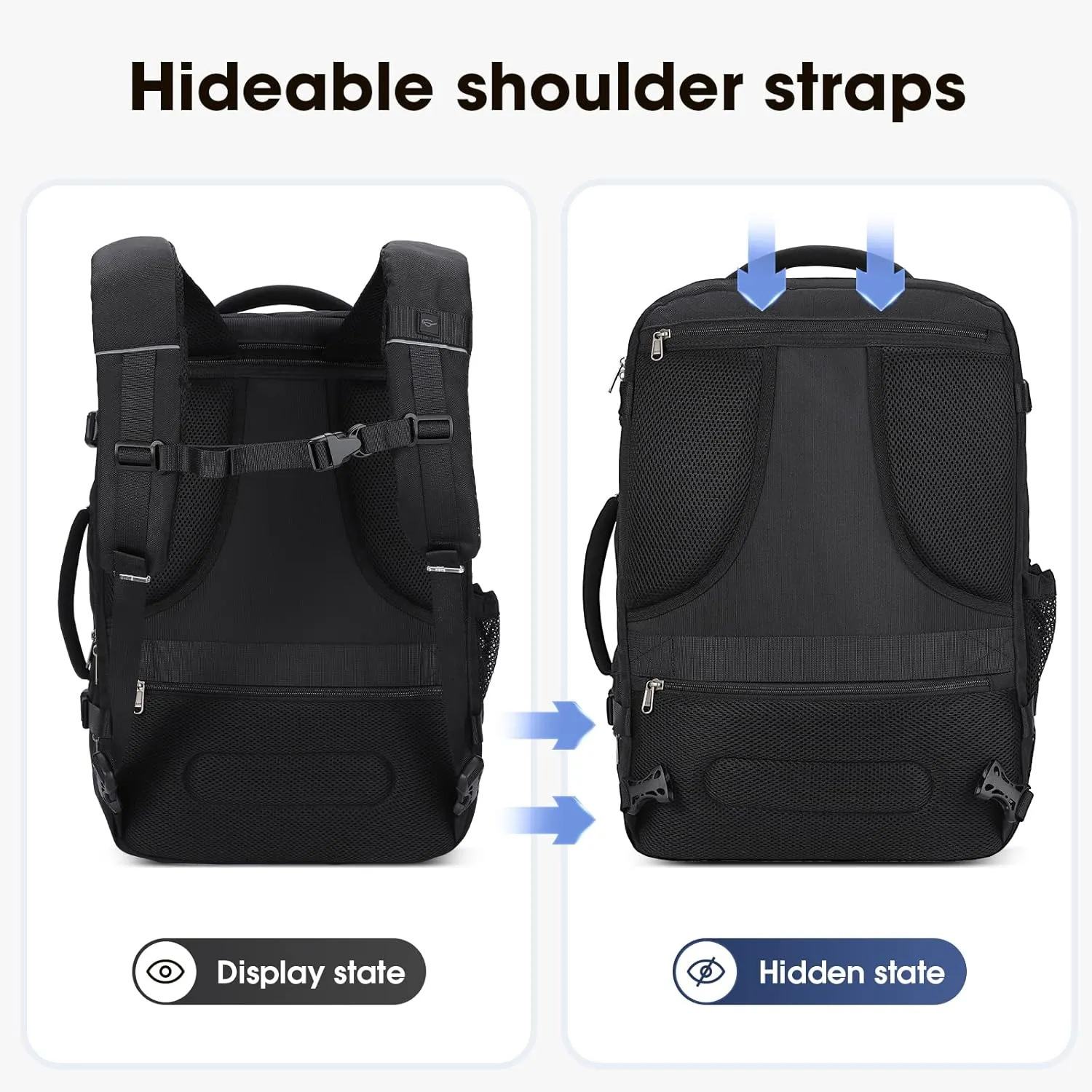 Maelstrom 40-50L Carry on Backpack,Travel Backpack for Men Women,17.3 Inch TSA Flight Approved Laptop Backpack with Hidden Shoe Bag, Expandable Large Computer Business Suitcase Backpacks-Black