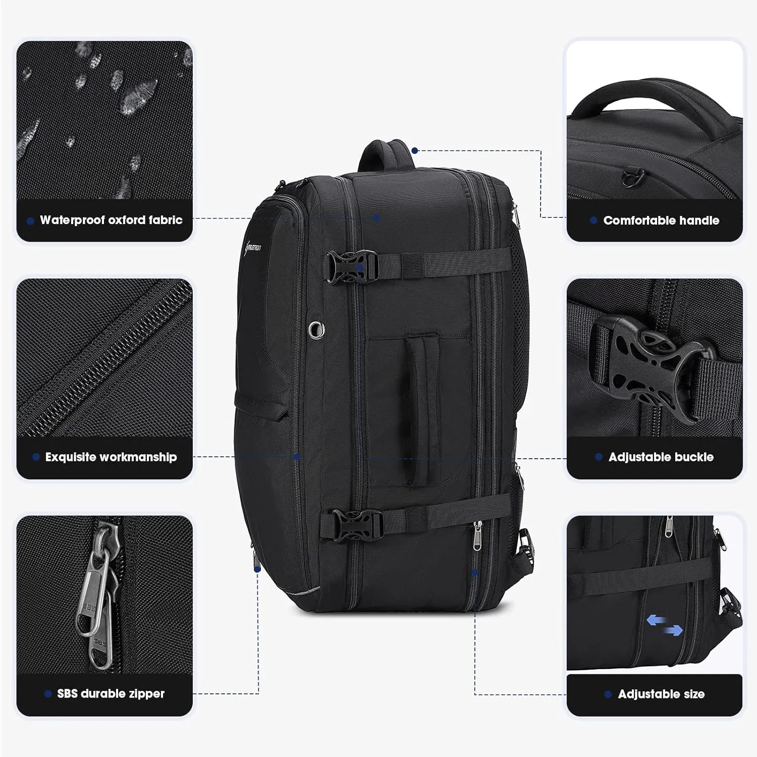 Maelstrom 40-50L Carry on Backpack,Travel Backpack for Men Women,17.3 Inch TSA Flight Approved Laptop Backpack with Hidden Shoe Bag, Expandable Large Computer Business Suitcase Backpacks-Black