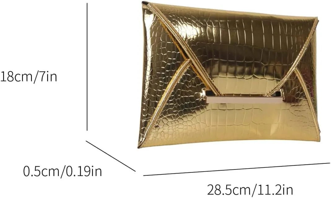 MakeMeChic Women's Glitter Crocodile PU Leather Envelope Medium Evening Bag Clutch Handbags