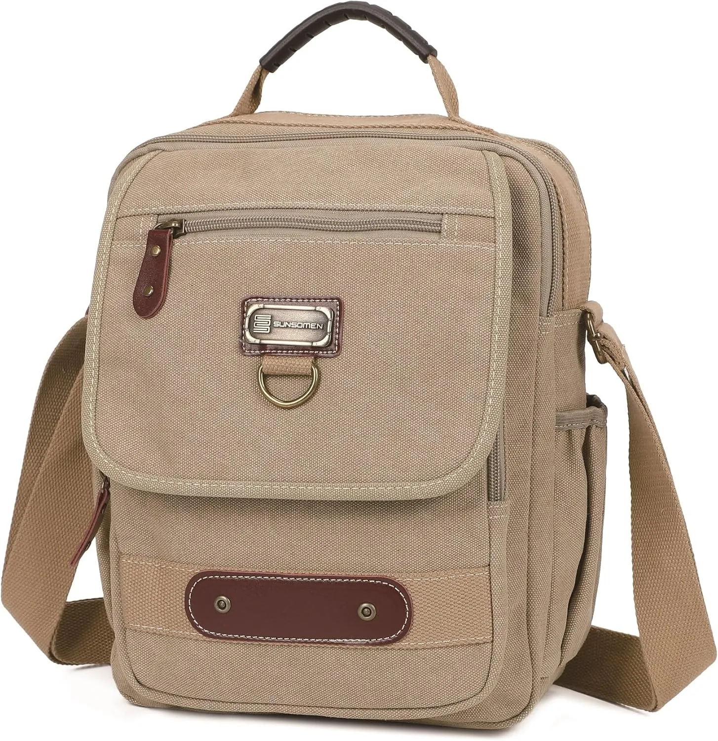 Man Small Canvas Messenger Bag Man Purse Shoulder Bag Crossbody Bag With Water Bottle Pocket 12 Inch