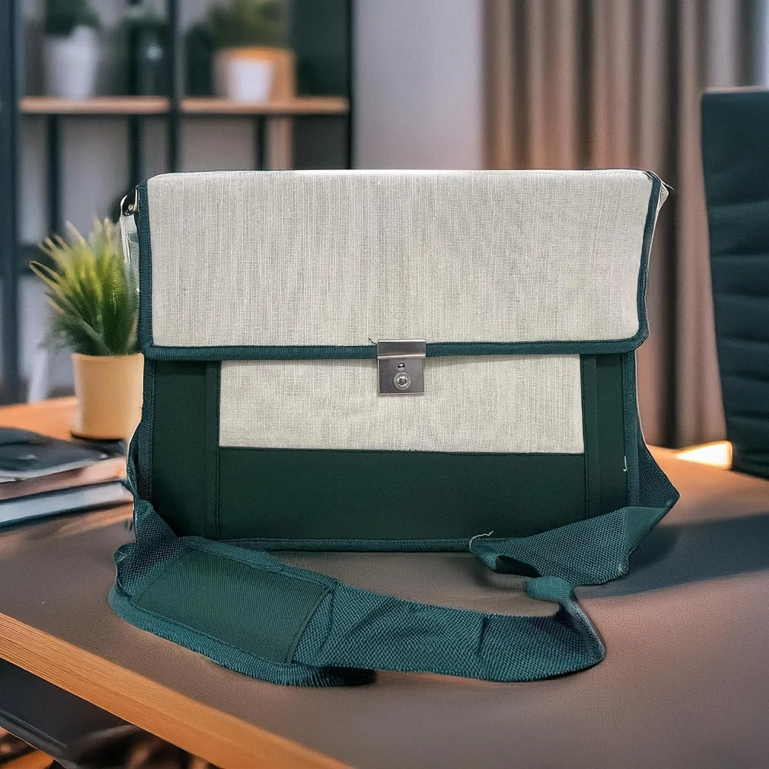 Maresse Green Artistic Laptop Bag for Men & Women  16-Inch Professional Briefcase with Detachable Strap  Eco-Friendly, Stylish for Office, Casual Use, Everyday Work  Ideal Corporate Gift, Green, L